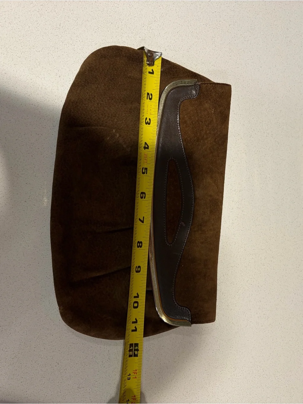 Vintage Suede Fold-Over Clutch with Leather Handle in Brown